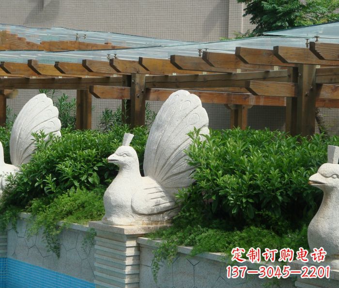 广东别墅景观孔雀喷泉石雕