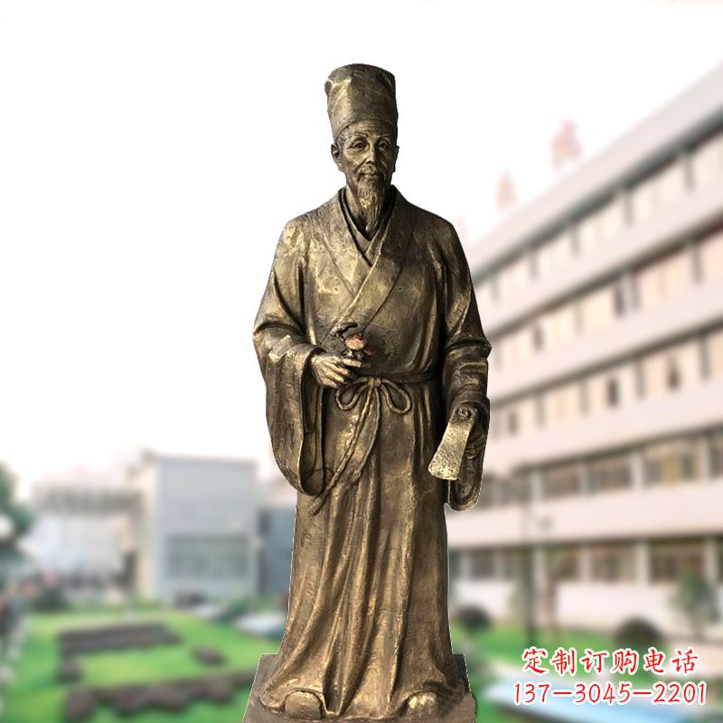 广东玻璃钢仿铜李时珍塑像-医院医学院药圣雕塑