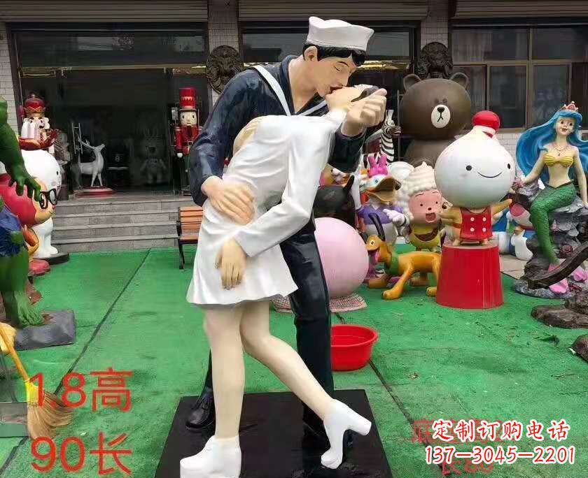 广东玻璃钢仿真亲吻情侣雕塑婚庆景观雕塑