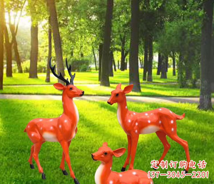 广东玻璃钢仿真小鹿雕塑 公园动物摆件