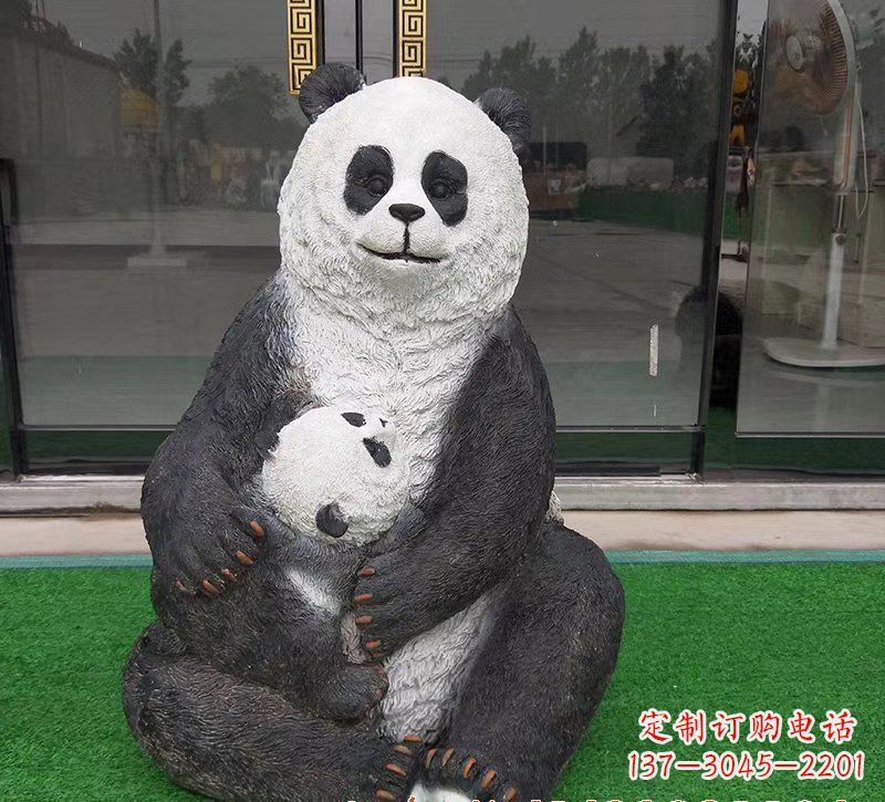 广东玻璃钢母子熊猫雕塑