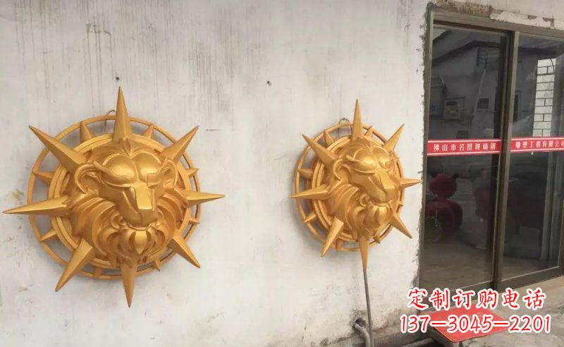 广东玻璃钢狮子头仿铜景观雕塑