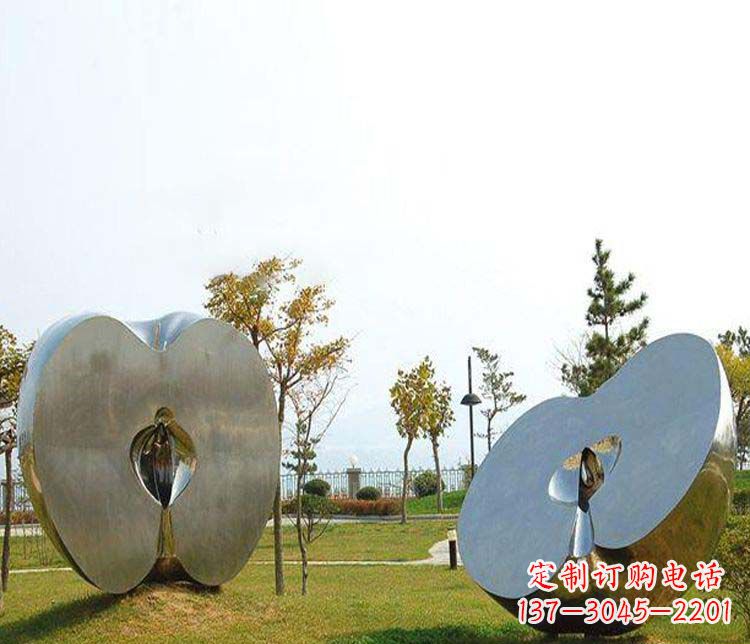 广东不锈钢半块苹果雕塑 (2)