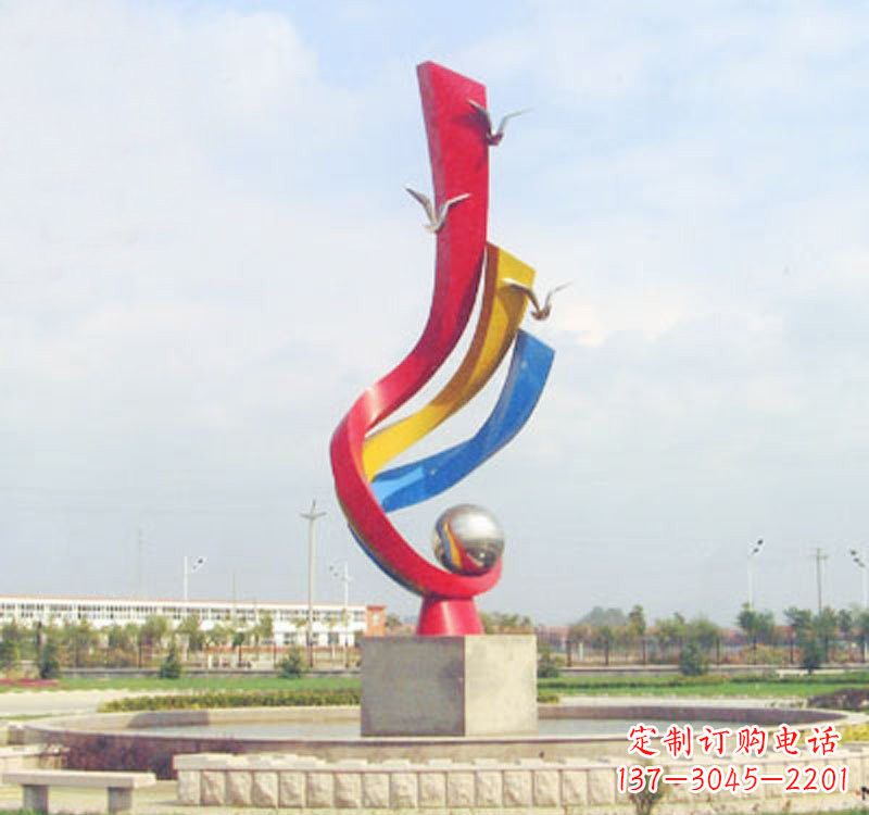 广东不锈钢彩色海鸥海浪雕塑——美丽传承