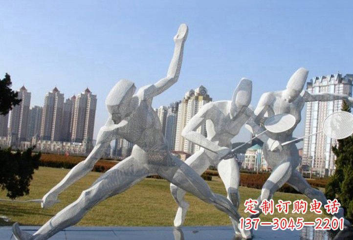 广东不锈钢抽象打羽毛球人物雕塑