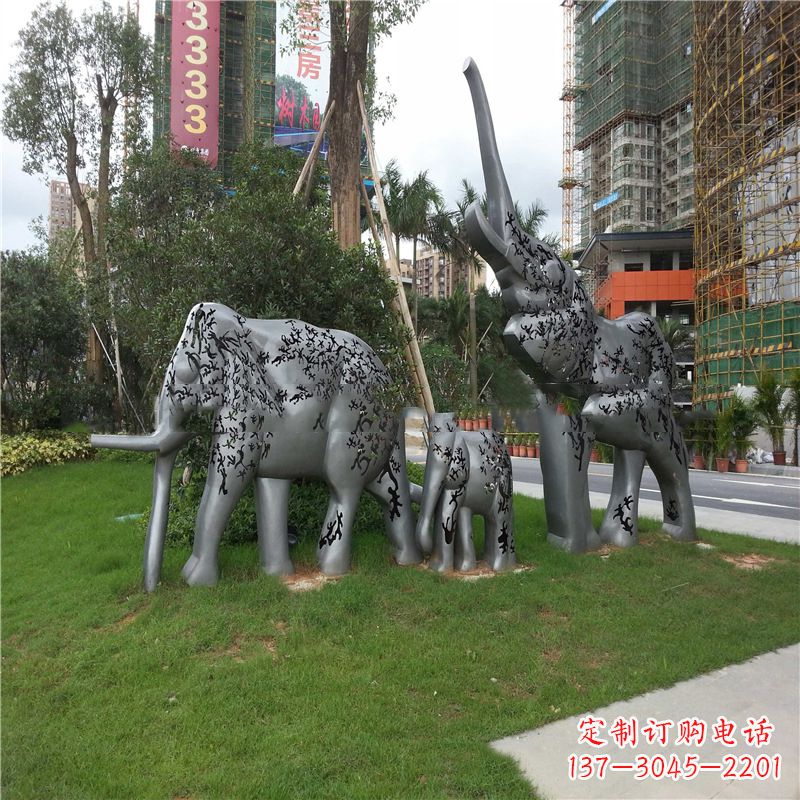 广东不锈钢抽象大象雕塑-小区园林草坪雕塑景观雕塑