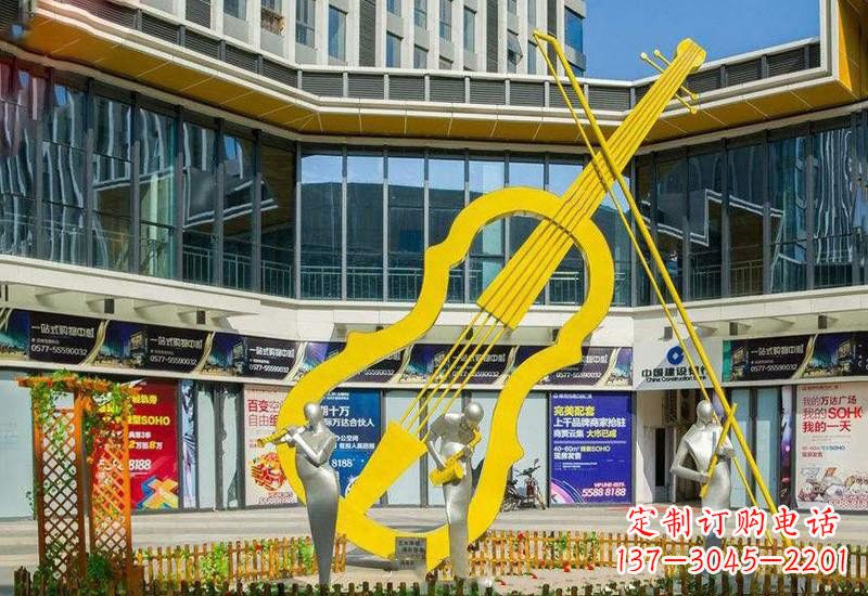 广东不锈钢抽象喷漆大提琴雕塑