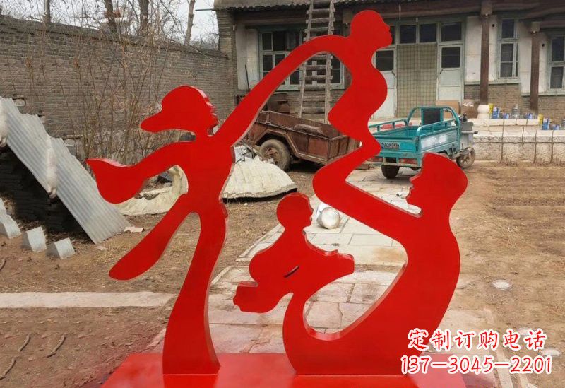广东不锈钢抽象一家四口福字雕塑