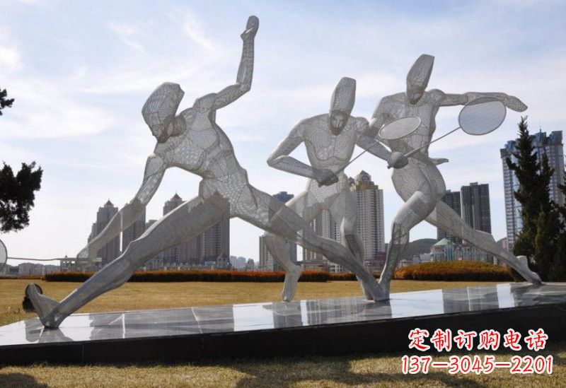 广东不锈钢抽象羽毛球人物雕塑