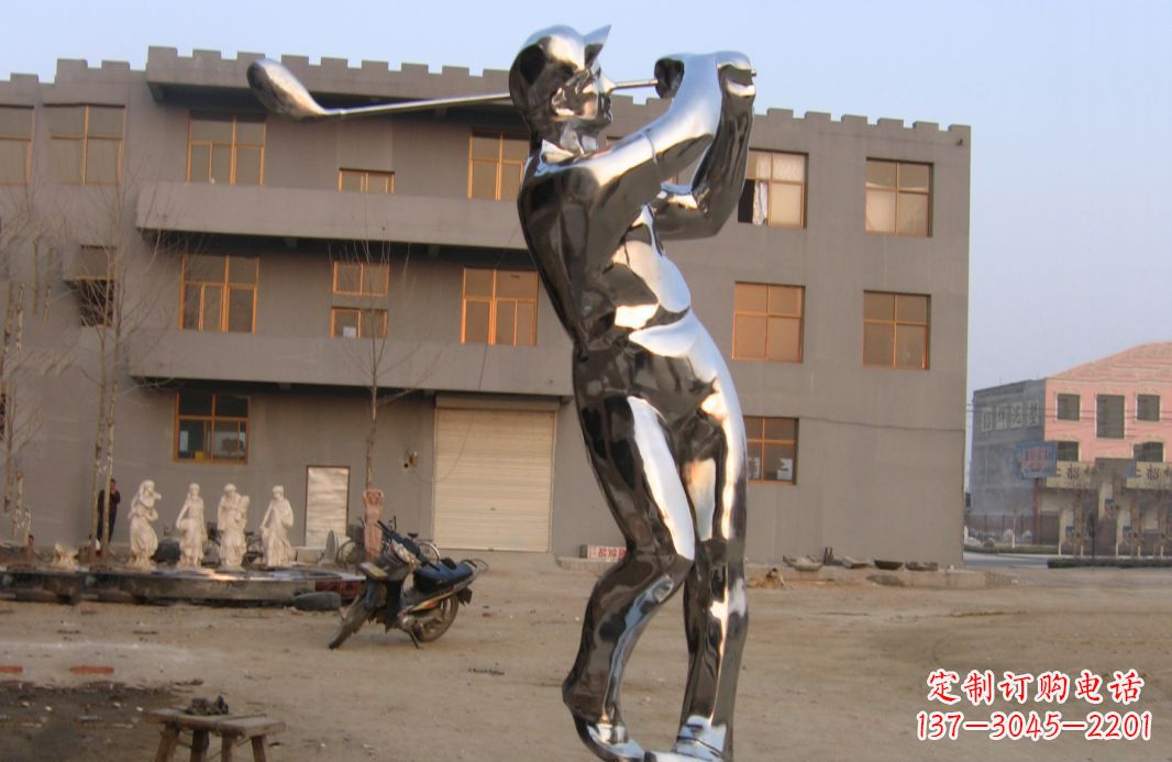广东不锈钢打高尔夫球广场雕塑