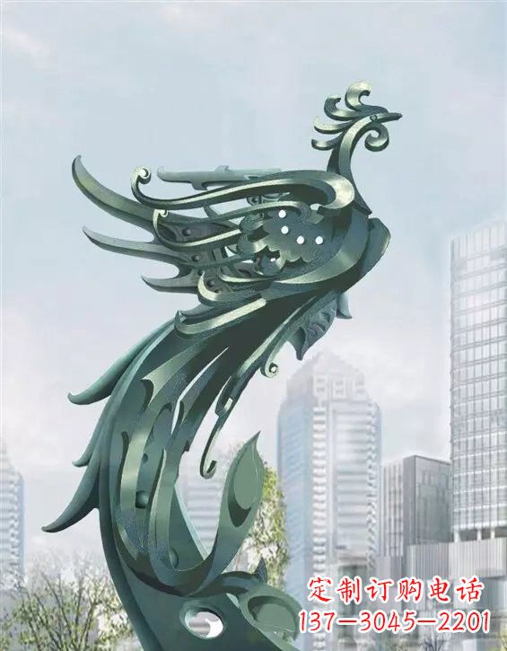 广东不锈钢大型凤凰雕塑美丽而神秘
