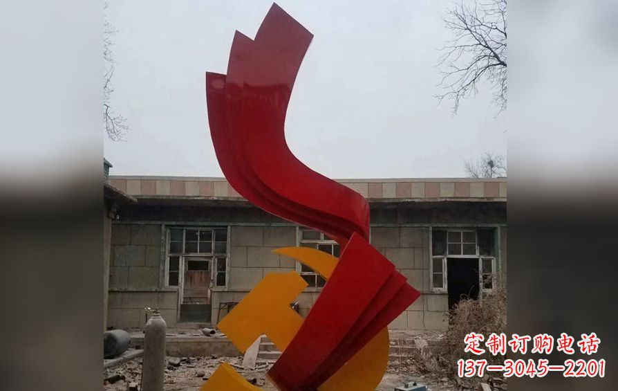 广东不锈钢党徽红绸雕塑
