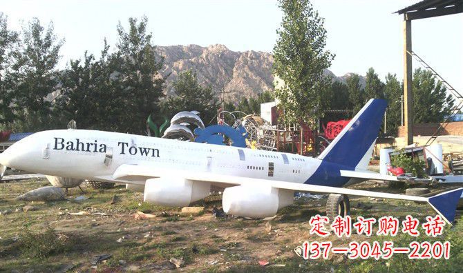 广东静静躺在大地上的不锈钢飞机雕塑