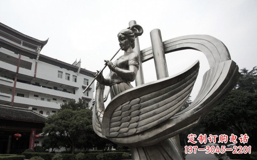 广东不锈钢古代美女吹笛子雕塑