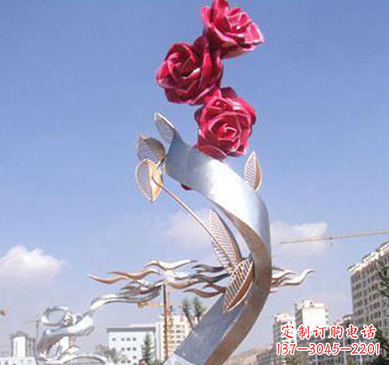 广东不锈钢玫瑰雕塑,点缀广场景观