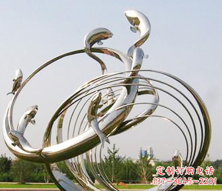 广东不锈钢海豚雕塑美丽而又神秘