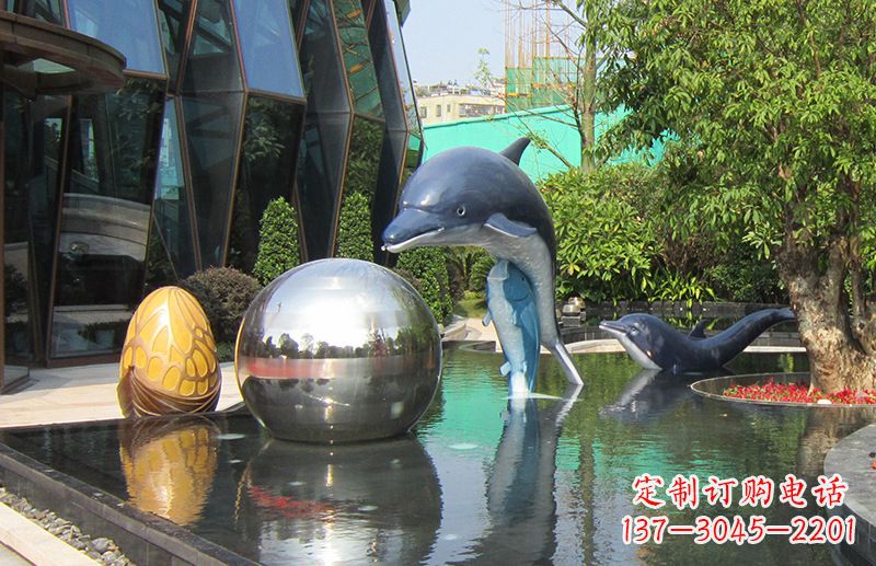 广东不锈钢海豚景观雕塑创造精美绝伦的企业公园