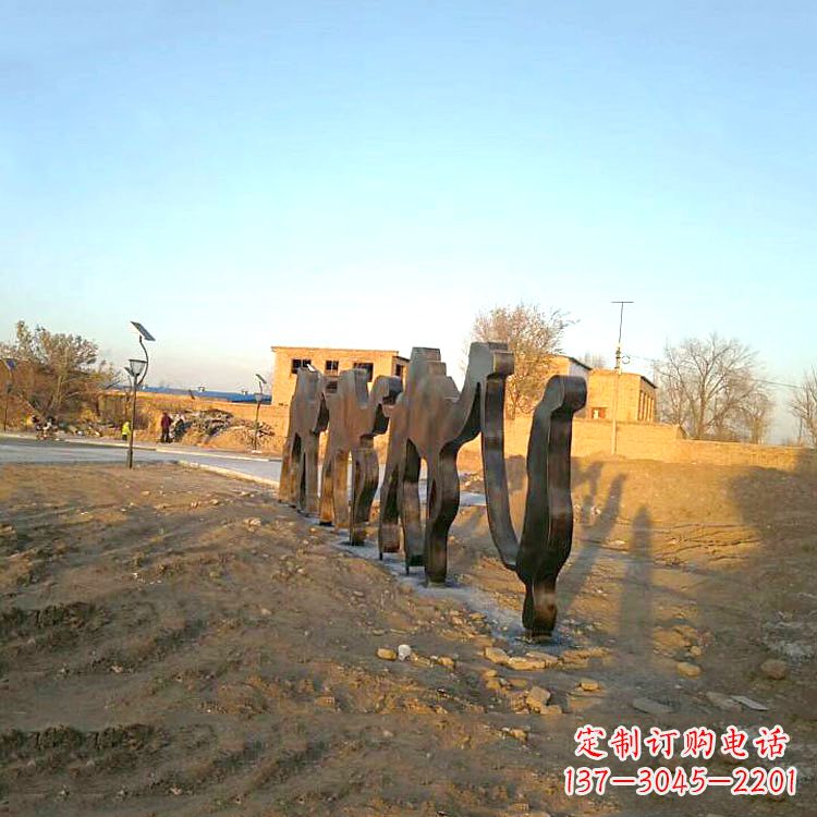 广东不锈钢骆驼剪影雕塑-公园抽象铁艺动物雕塑