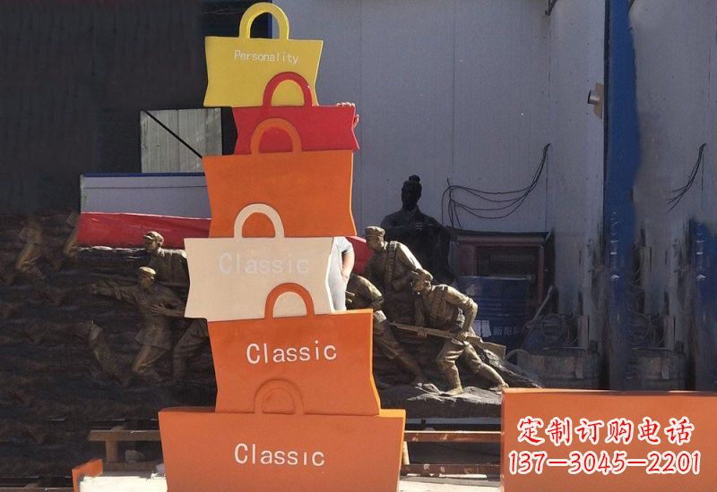 广东不锈钢商场抽象购物袋雕塑