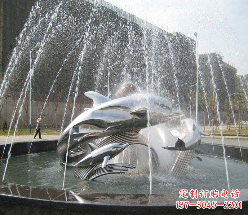 广东不锈钢商场大型景观鱼喷泉展现雕塑之美