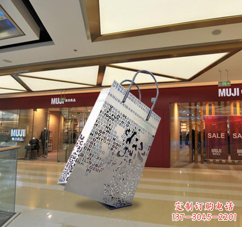 广东不锈钢商场景观购物袋雕塑