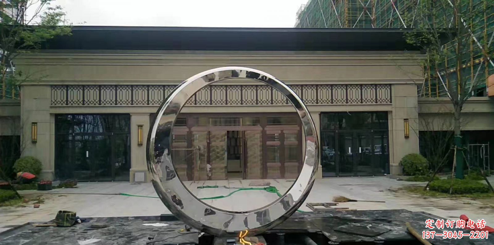 广东不锈钢圆环喷泉雕塑广场景观雕塑户外摆件