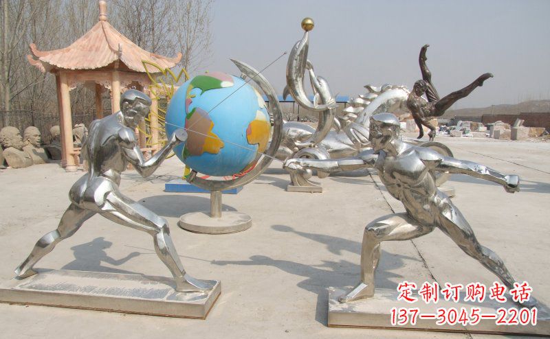 广东勇敢者的身影——不锈钢运动员击剑雕塑