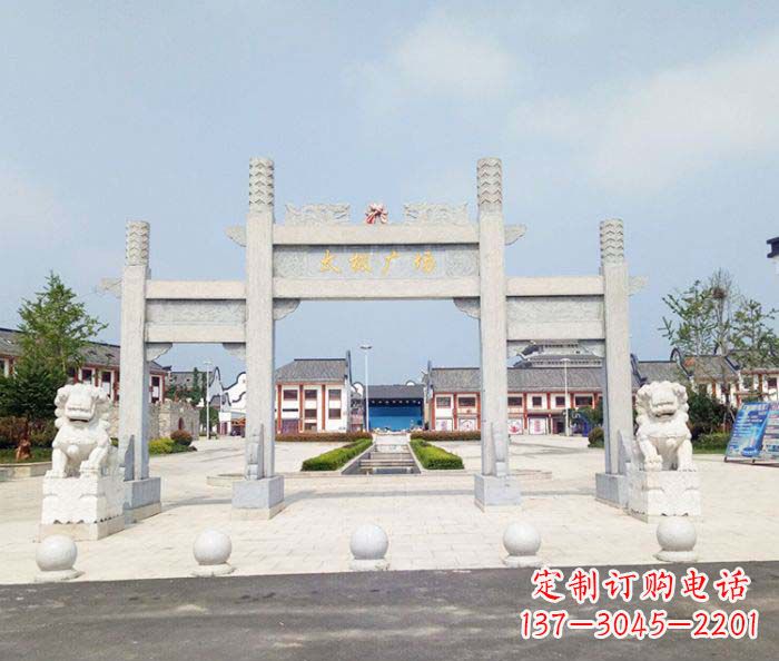 广东村口三门石雕牌坊 (2)