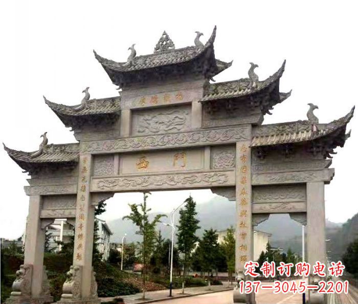 广东村口三门石雕牌楼 (2)