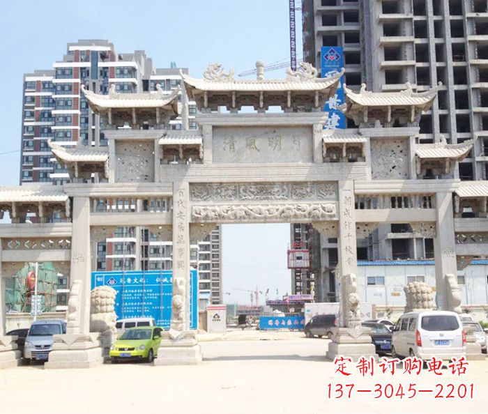 广东村庄大型石雕牌坊