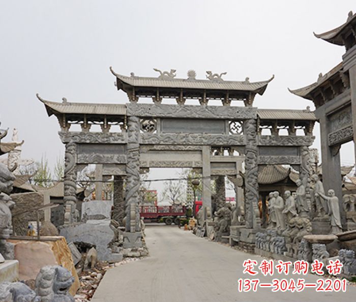 广东村庄大型牌坊石雕 (2)