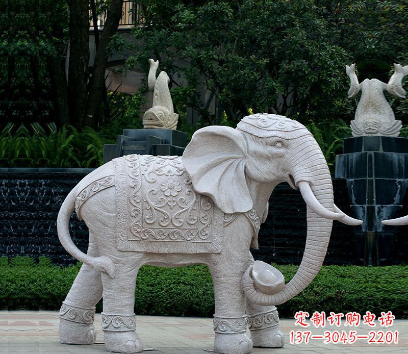 广东以大理石为材料的完美大象雕塑
