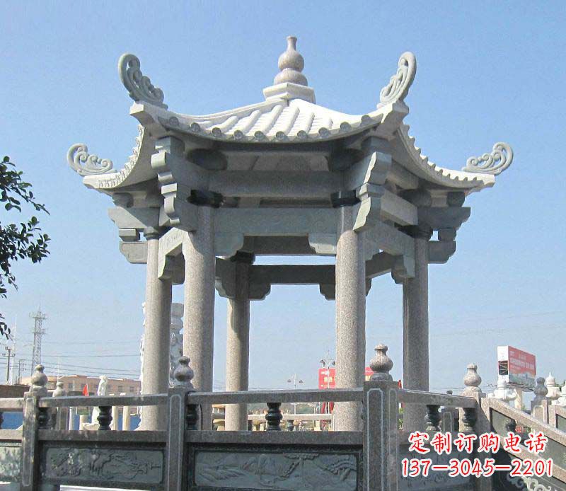 广东大理石六角凉亭石雕 (2)