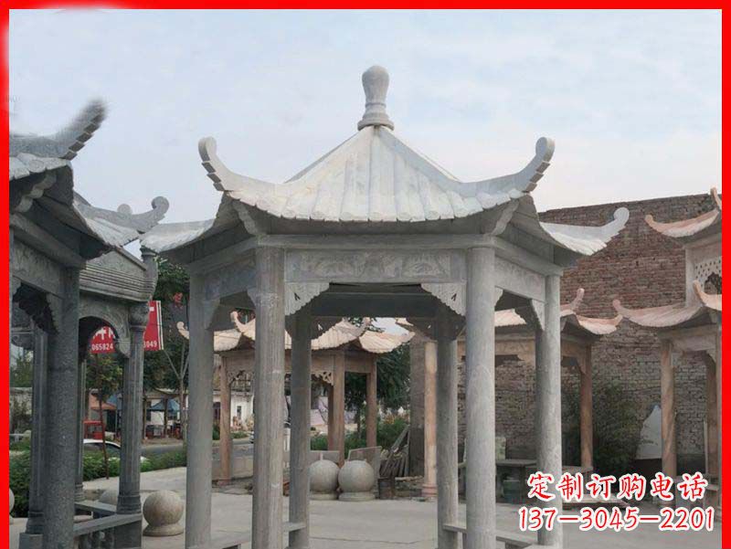 广东大理石六角凉亭公园石雕