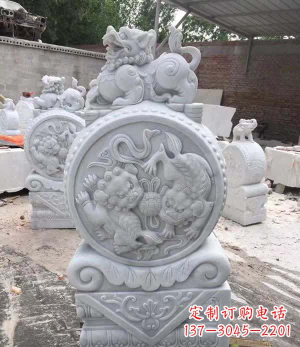 广东大理石狮子抱鼓石雕塑