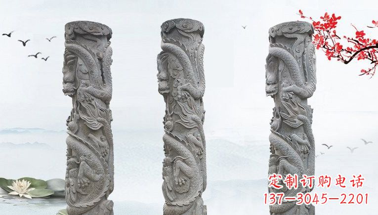 广东精美大理石龙柱雕塑
