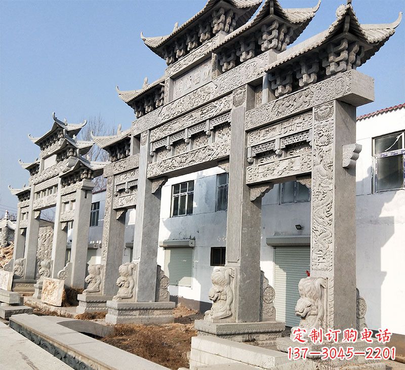 广东大理石石雕牌坊雕塑定制