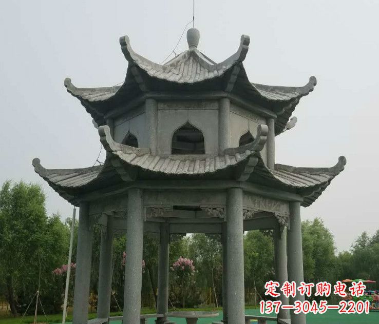 广东大理石双层凉亭石雕