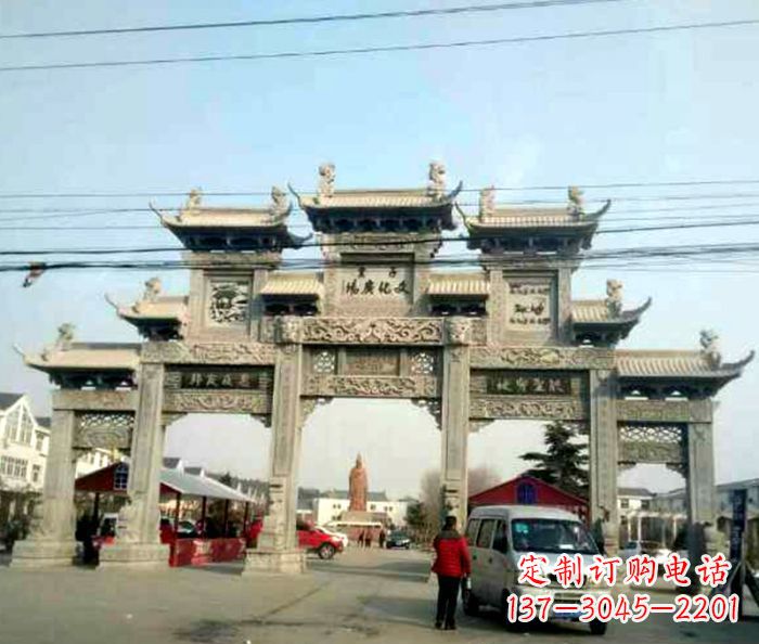 广东大型五门石雕牌坊 (3)