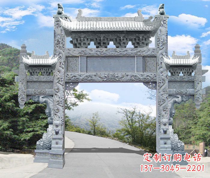 广东单门村口石雕牌坊 (3)