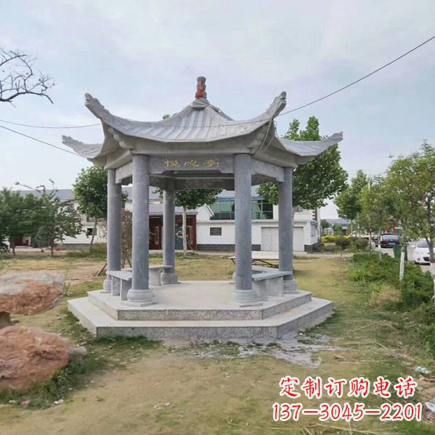 广东单层六角石凉亭公园亭子