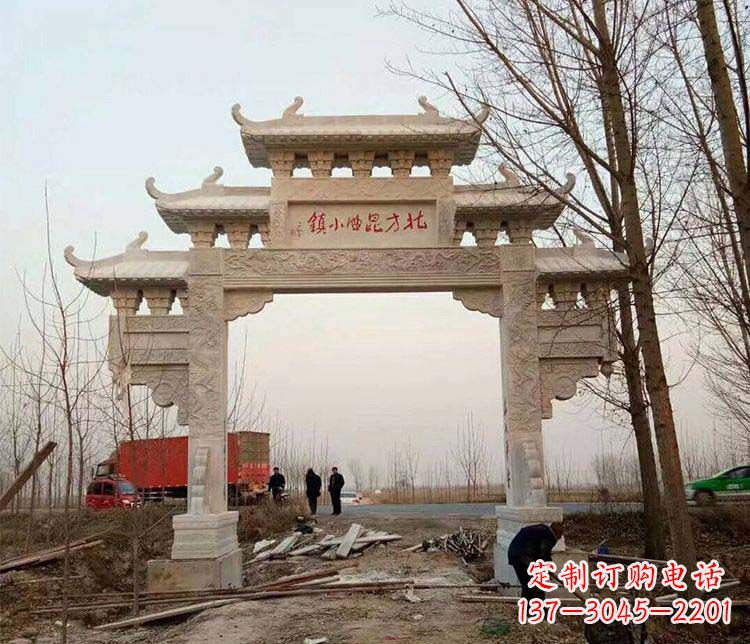 广东单门大理石牌坊石雕_2