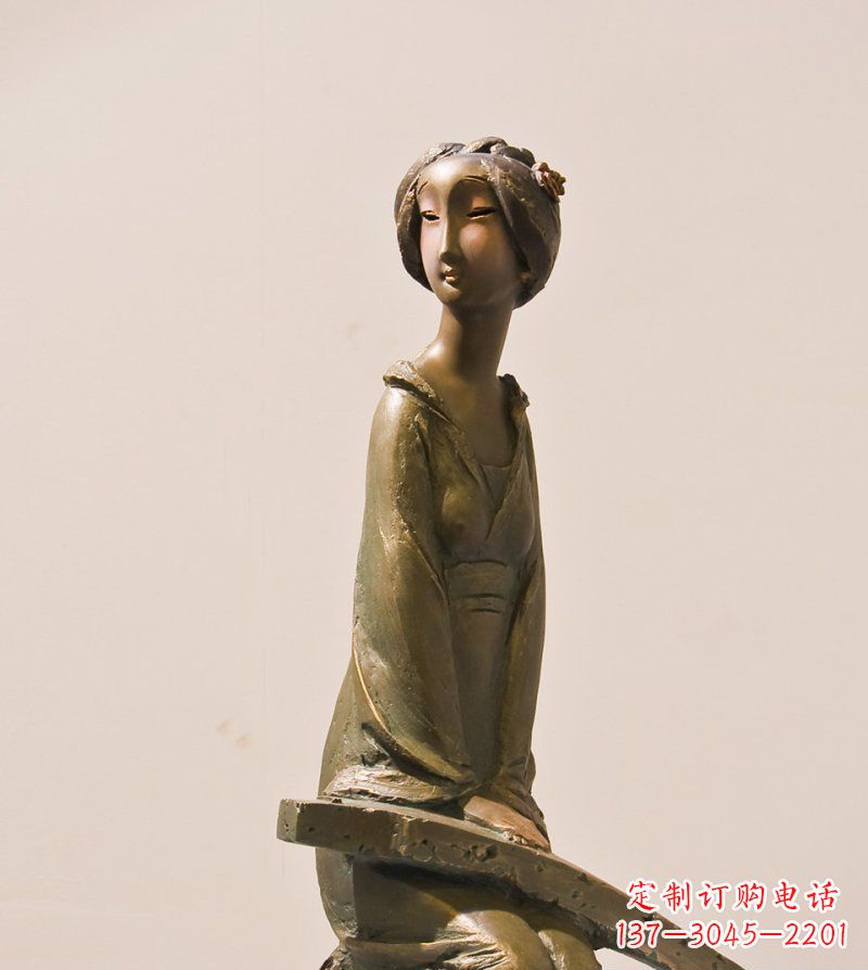 广东古筝女人铜雕古代人物雕塑