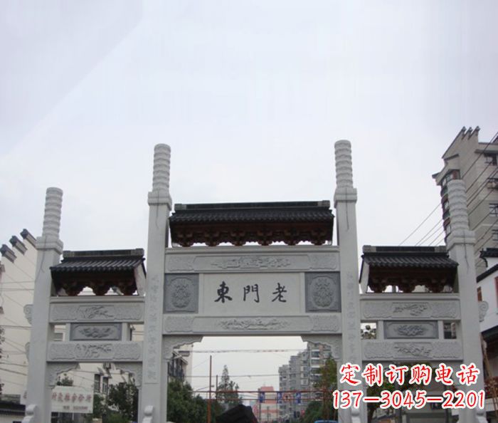 广东精美三门石牌坊雕塑