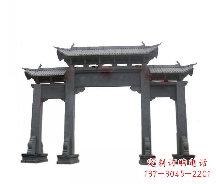 广东仿古三门牌坊石雕 (7)