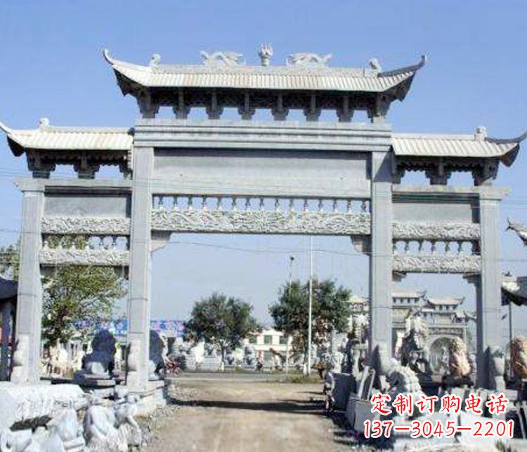 广东仿古三门牌坊石雕 (9)