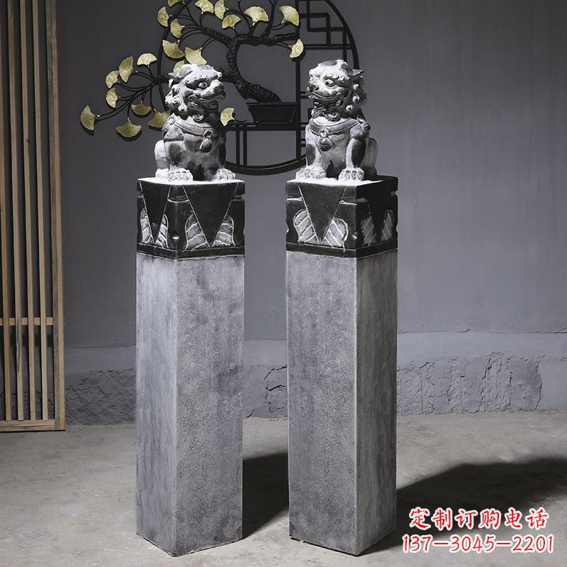 广东仿古石狮子拴马桩石雕