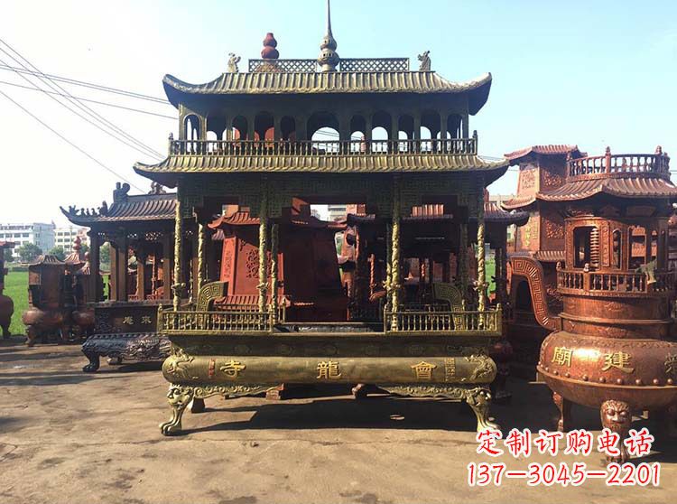 广东高浮雕螭龙纹铜香炉