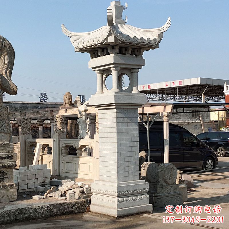 广东高墩中式石雕灯笼美观厚重的传统中国风雕塑