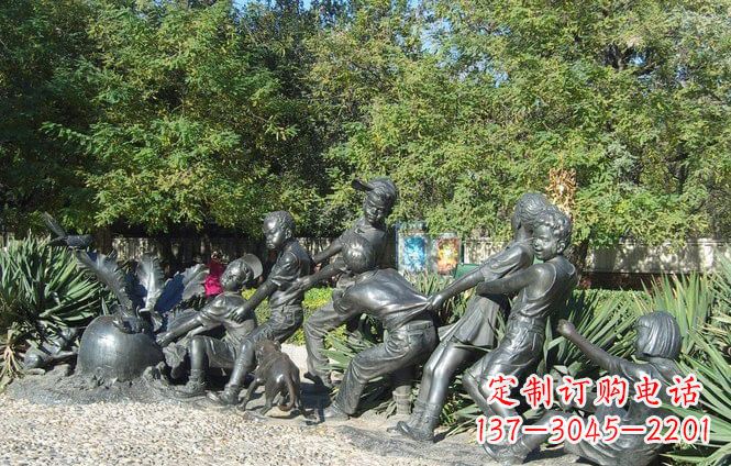 广东铜雕萝卜儿童拔萝卜雕塑